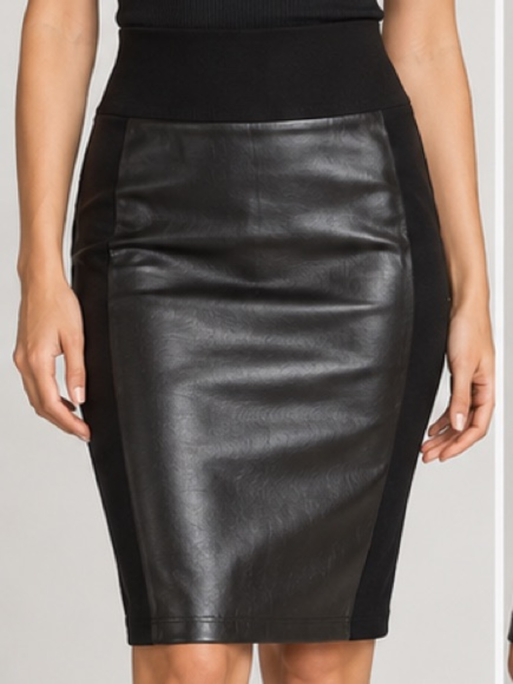Aritzia Wilfred Free XXS Black Faux Leather High Waist Pencil Skirt Two Tone